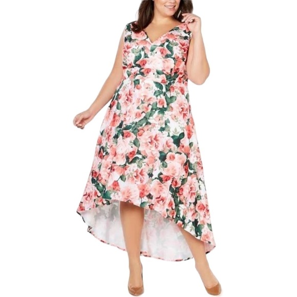 Calvin Klein Floral Summer Fit and Flare High Low Midi Dress - Picture 1 of 10